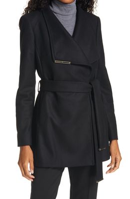 Ted Baker London Rosess Wool & Cashmere Blend Wrap Coat in Black