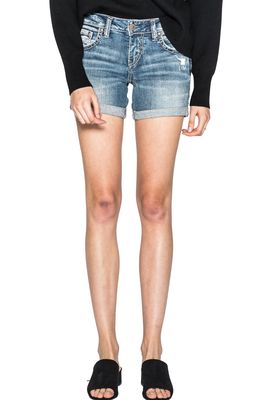 Silver Jeans Co. Distressed Boyfriend Denim Cutoff Shorts in Indigo