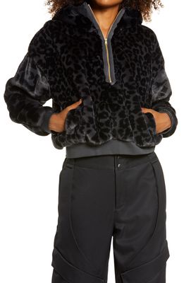 Jordan Women's Court-to-Runway Animal Print Faux Fur Pullover Hoodie in Dark Smoke Grey/Gold