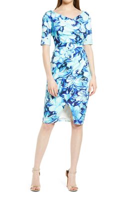 Tadashi Shoji Floral Body-Con Dress in Blue/Floral