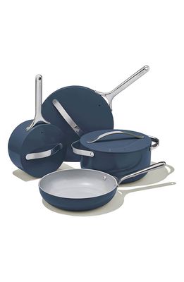 CARAWAY Non-Toxic Ceramic Non-Stick 7-Piece Cookware Set with Lid Storage in Navy