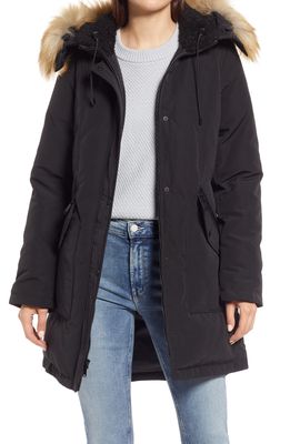 Sam Edelman Hooded Down & Feather Fill Parka with Faux Fur Trim in Black