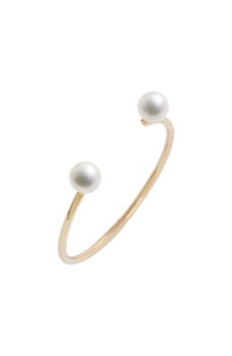 Poppy Finch Skinny Pearl Open Ring in Yellow Gold/White Pearl