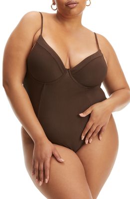 Good American Show Off Underwire One-Piece Swimsuit in Chocolate
