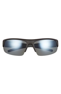 Hurley The Rays 69mm Polarized Oversize Wrap Sunglasses in Rubberized Black/Smoke Base