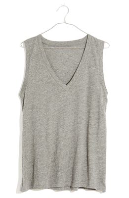 Madewell Whisper Cotton V-Neck Tank in Heather Iron