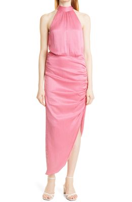 Veronica Beard Gabriella Textured Cotton & Silk Halter Neck Dress in Pink Sherbet
