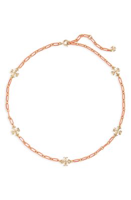 Tory Burch Roxanne Chain Necklace in Rolled Tory Gold /Coral