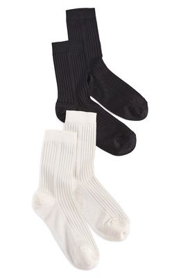 Stems Silky Blend Rib Crew Socks in Black/Ivory