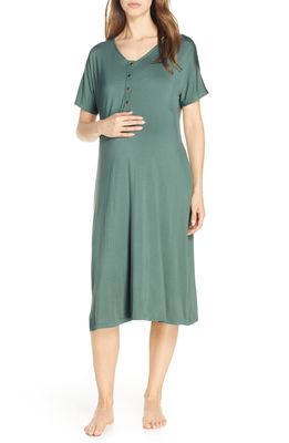Nesting Olive Solid Maternity/Nursing Nightshirt in Solid- Teal