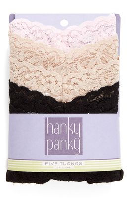 Hanky Panky Original Rise Thong in Black/Chai/Bliss Pink