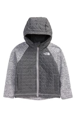 The North Face Kids' Quilted Sweater Fleece Hoodie in Med Gry Hthr/Lt Gry Hthr