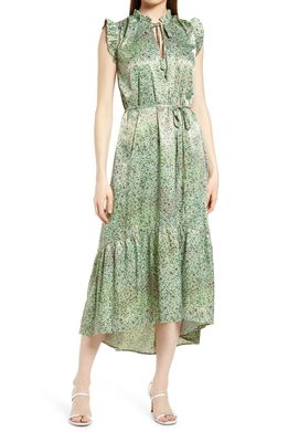 Fourteenth Place Alicia Floral Print Satin Midi Dress in Sage Meadow