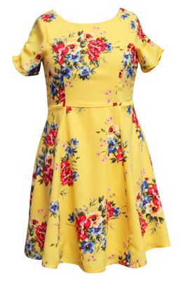 Ava & Yelly Floral Print Skater Dress in Yellow