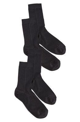 Stems 2-Pack Silky Ribbed Crew Socks in Black Black
