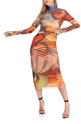 AFRM Shailene Long Sleeve Mesh Midi Dress in Butterfly