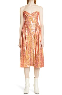 Batsheva Arya Strapless Metallic Dress in Flame Moire