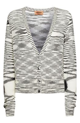 Missoni Bicolor Space Dye Wool Cardigan in White With Black