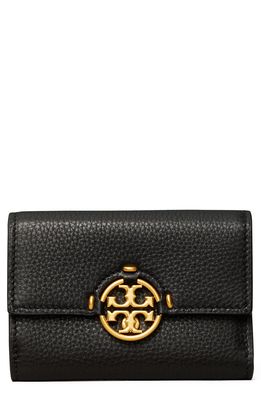 Tory Burch Miller Medium Trifold Leather Wallet in Black