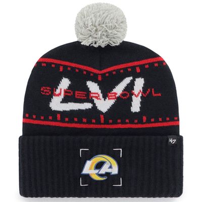 Men's '47 Navy Los Angeles Rams Super Bowl LVI Bound View Cuffed Pom Knit Hat