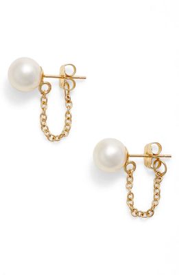 Poppy Finch Pearl Ear Chains in Yellow Gold/White Pearl