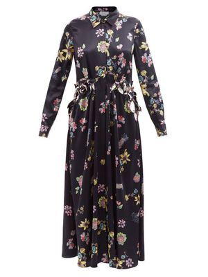Gabriela Hearst - Clive Mia's Flowers-print Silk-satin Shirt Dress - Womens - Navy Multi