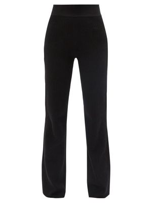 Frame - High-rise Ribbed Cotton-blend Flared-leg Trousers - Womens - Black