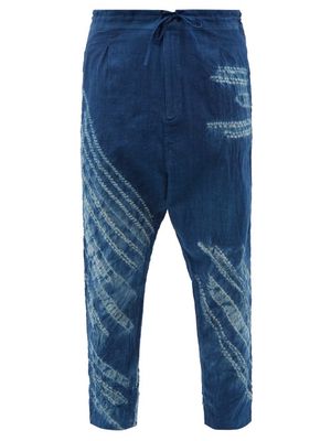 11.11 / Eleven Eleven - Shibori Tie-dyed Drawstring-waist Cotton Trousers - Mens - Blue Multi