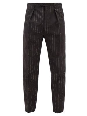 Saint Laurent - High-rise Pinstriped Twill Suit Trousers - Mens - Black White