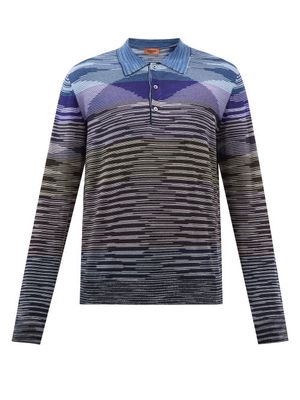 Missoni - Striped Wool Long-sleeved Polo Shirt - Mens - Purple Multi