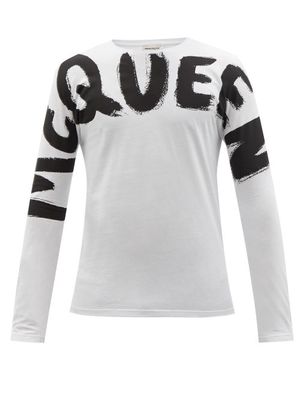 Alexander Mcqueen - Graffiti-logo Cotton-jersey Long-sleeved T-shirt - Mens - White