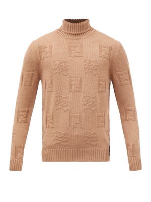 Fendi - Ff-jacquard Roll-neck Sweater - Mens - Camel