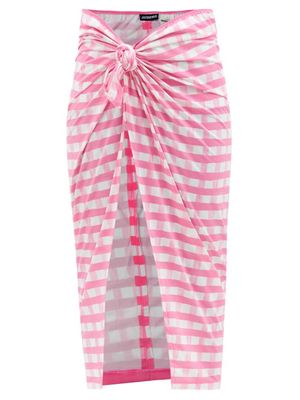 Jacquemus - Nodi Side-tie Check Jersey Sarong - Womens - Pink White