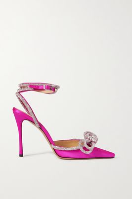 MACH & MACH - Double Bow Crystal-embellished Silk-satin Point-toe Pumps - Pink