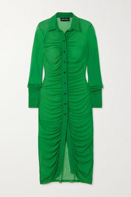 Richard Quinn - Ruched Stretch-mesh Shirt Dress - Green