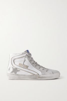 Golden Goose - Slide Distressed Suede And Leather High-top Sneakers - White