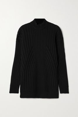 Givenchy - Oversized Embellished Cutout Ribbed Wool-blend Turtleneck Sweater - Black