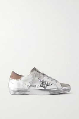 Golden Goose - Superstar Distressed Suede And Canvas-trimmed Leather Sneakers - White