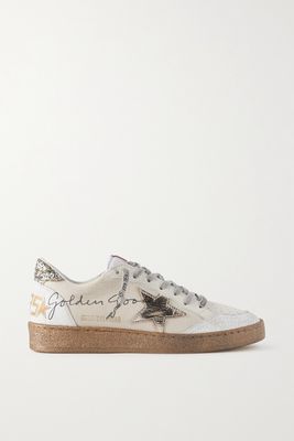 Golden Goose - Ball Star Distressed Metallic Leather And Canvas Sneakers - Off-white