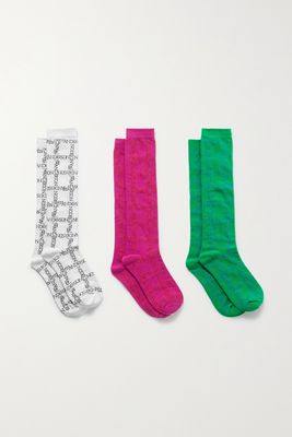 JW Anderson - Set Of Three Cotton-blend Jacquard Socks - Pink