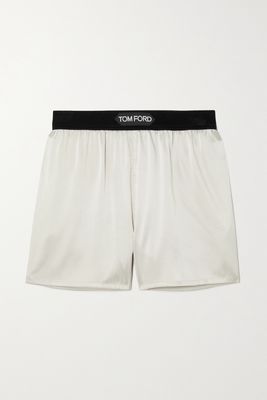 TOM FORD - Velvet-trimmed Stretch-silk Satin Shorts - Silver
