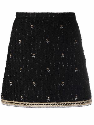 Giambattista Valli floral-embroidered textured mini skirt - Black