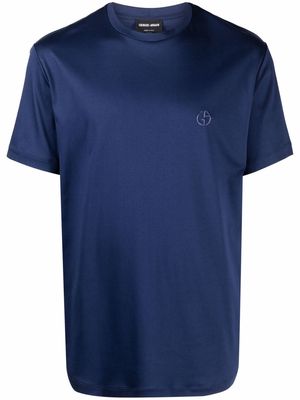 Giorgio Armani embroidered-logo round T-shirt - Blue