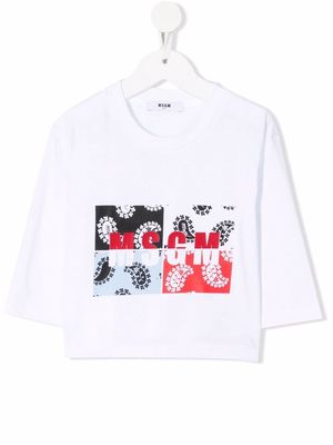 MSGM Kids patchwork logo-print 3/4-sleeve T-shirt - White