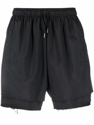 424 layered-effect frayed track shorts - Black