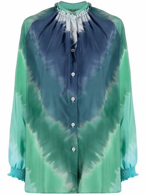 F.R.S For Restless Sleepers tie-dye print ruffled-collar silk blouse - Green