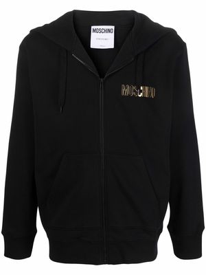 Moschino logo-lettering zip-up hoodie - Black