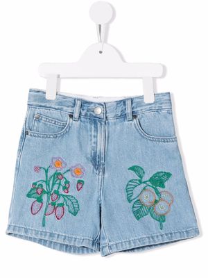 Stella McCartney Kids embroidered denim shorts - Blue