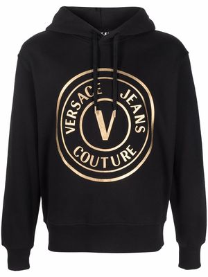Versace Jeans Couture round logo cotton hoodie - Black