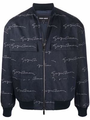 Giorgio Armani logo-print bomber jacket - Blue